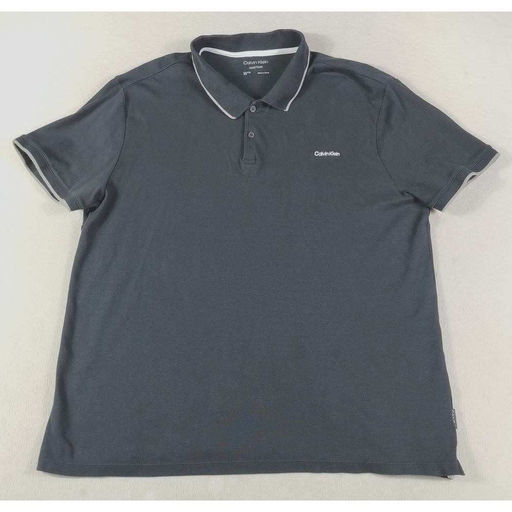 Calvin Klein Liquid Touch Polo Shirt Mens 2XL Black Solid Cotton Jersey Casual